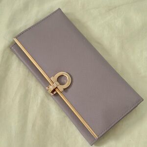 95% NEW Salvatore Ferragamo Taupe Wallet with Gold Accent